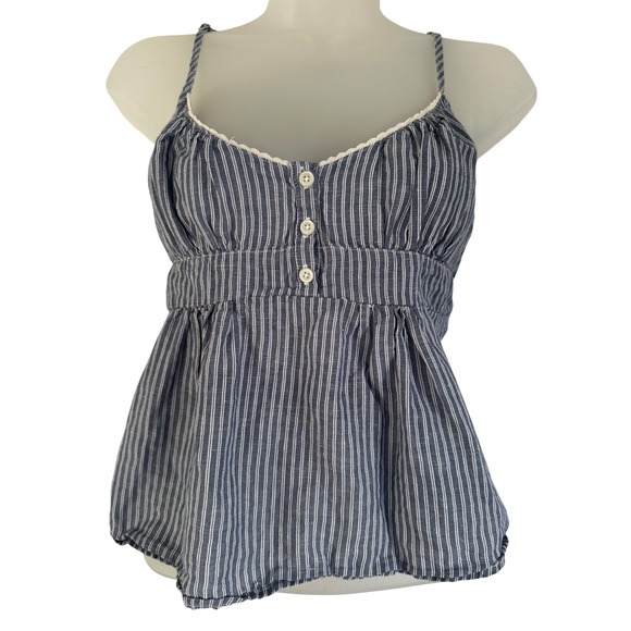 Brandy Melville Tops - Brandy Melville Y2K Striped Linen Blend Babydoll Camisole Top Smocked OS